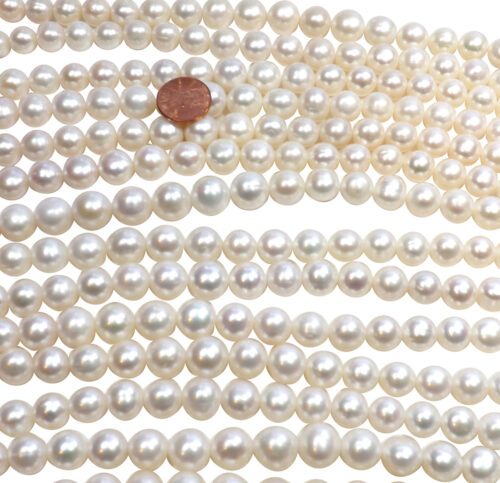 Huge Sized 11-13mm Round White Pearl Strands