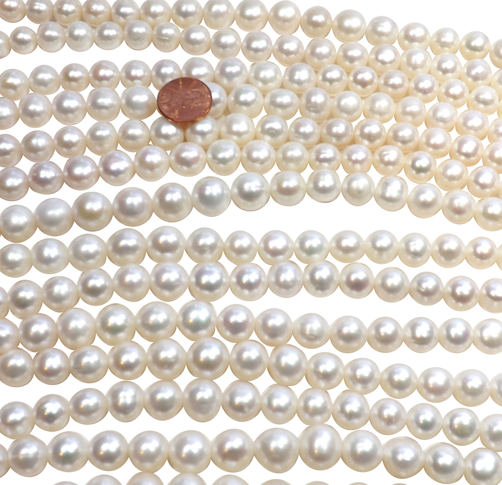 Huge Sized 11-13mm Round White Pearl Strands