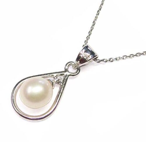925 Sterling Silver 7mm Drop Pearl Adjustable Sized Necklace in Loop