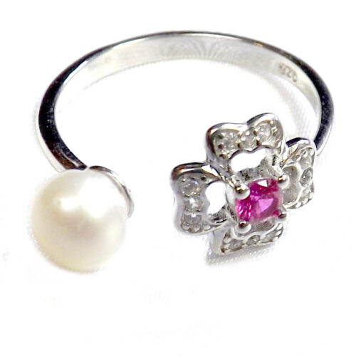 925 Sterling Silver White Pearl Ring Adjustable Size