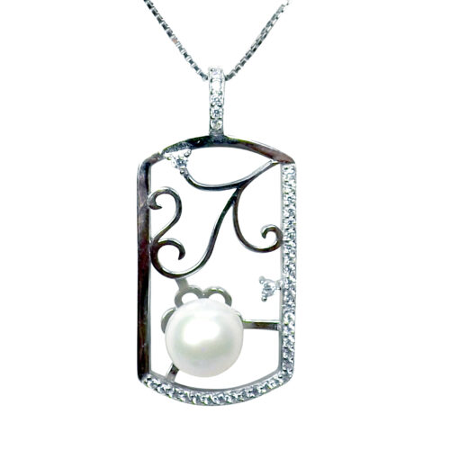 925 Sterling Silver Large Rounded Rectangular White pearl Pendant