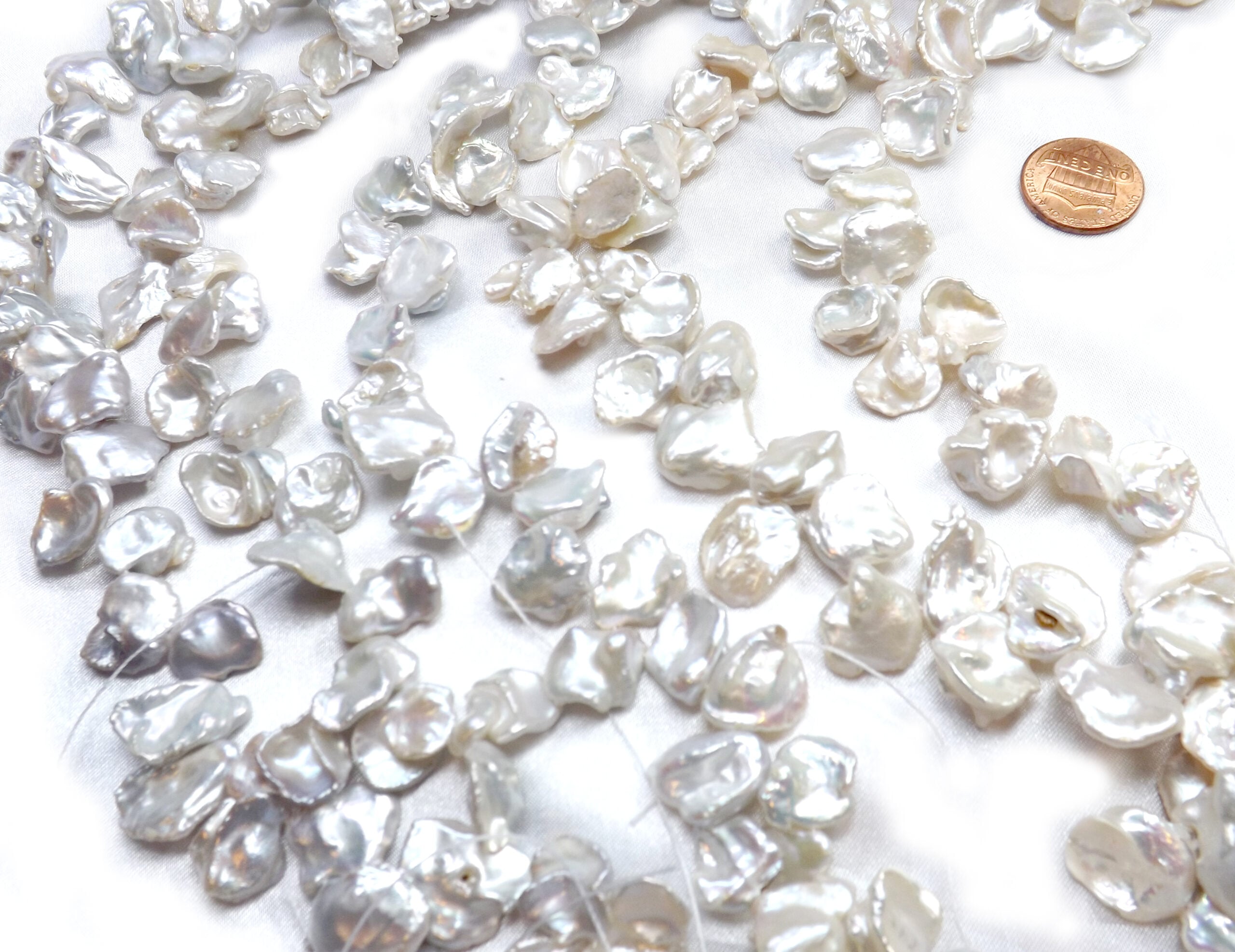 12-13mm Large sized white keshi pearl strand