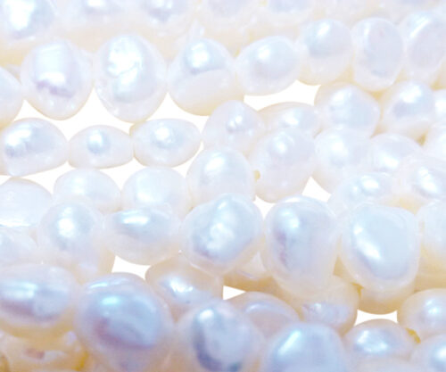 6-7mm Baroque Pearl Strands in White, 1.3mm Larger Hole