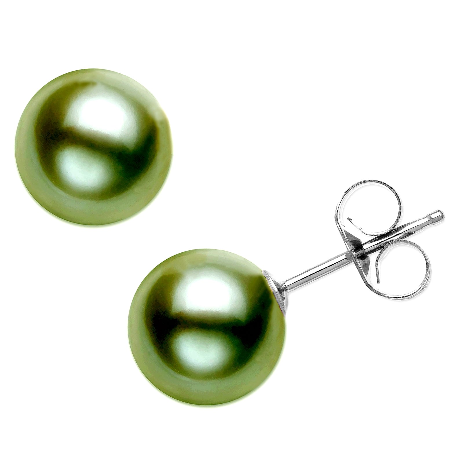 9-10mm Tahitian green pearl earrings in sterling silver