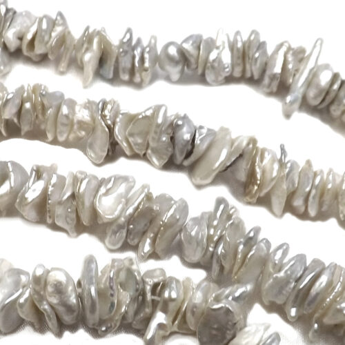 greyish white colored center drilled 8-10mm keshi pearl strand