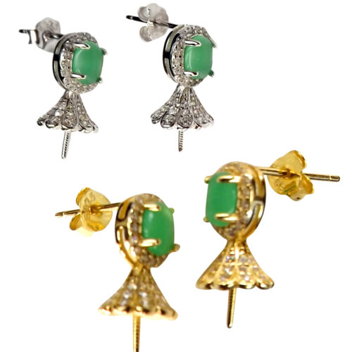 18k yellow or white gold over 925 sterling silver jade earring settings