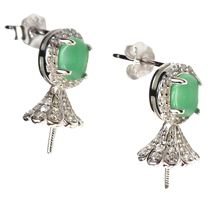 18K White Gold Over 925 Sterling Silver Jade Earring Settings