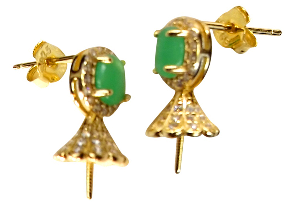 18K Yellow Over 925 Sterling Silver Jade Earring Settings