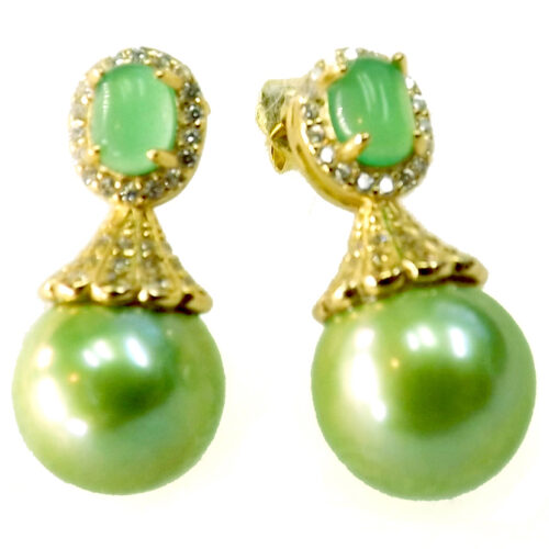 18K Yellow Gold Over 925 Sterling Silver Jade Pearl Earring