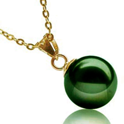 18k gold peacock green 10-12mm pearl pendant