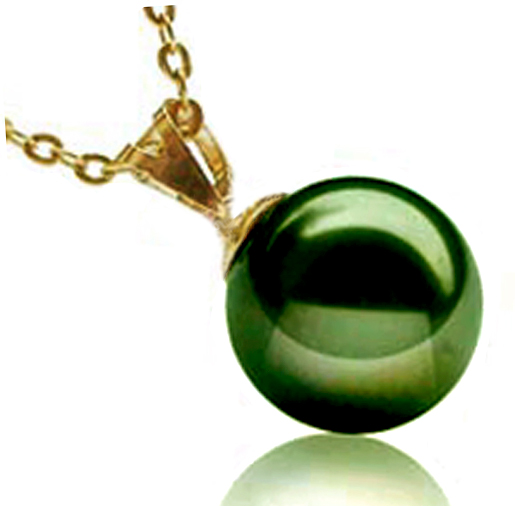 14k gold Tahitian green 10-12mm pearl pendant