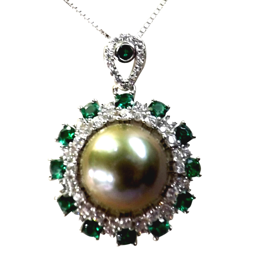 18KG over 925 Sterling Silver Flower gemstone setting in diamonds and emeralds