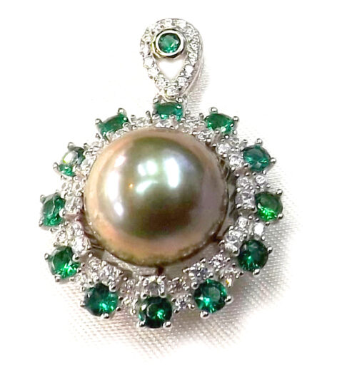 18KG over 925 Sterling Silver Flower gemstone setting in diamonds and emeralds