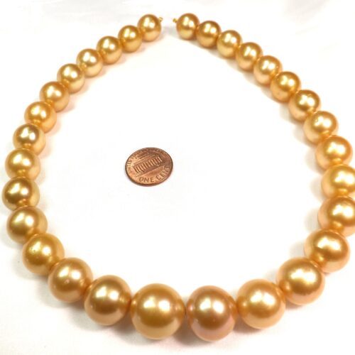 13-15mm round golden south sea pearl necklace