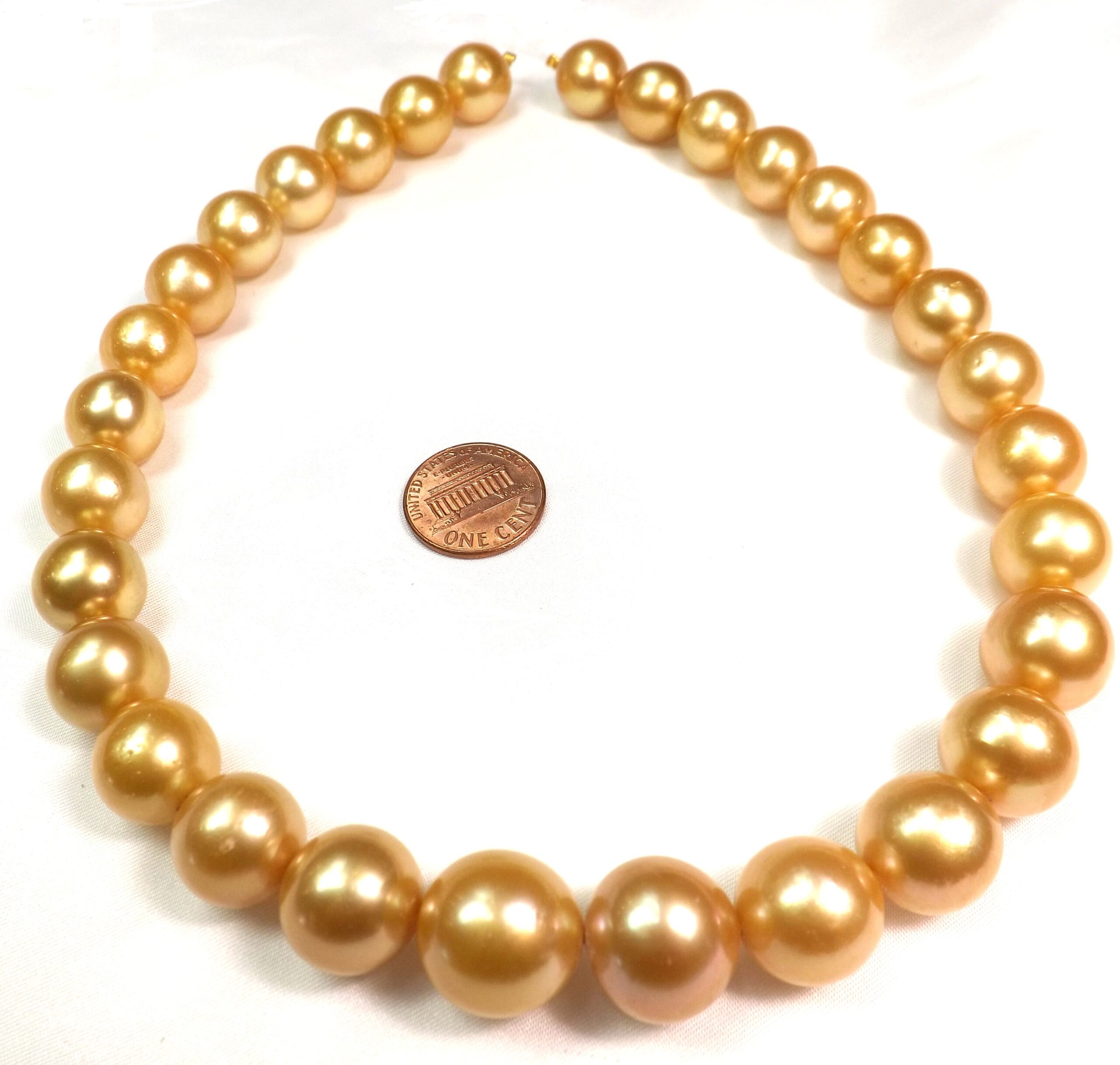 13-15mm round golden south sea pearl necklace