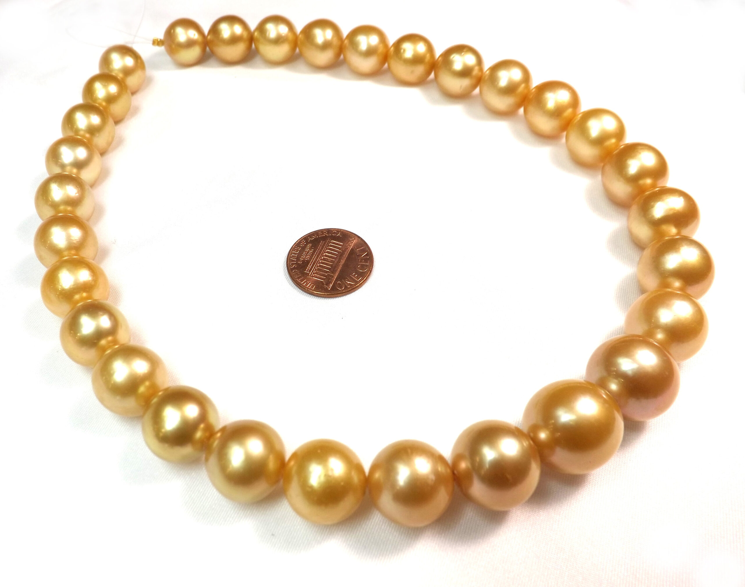 13-15mm round golden south sea pearl necklace