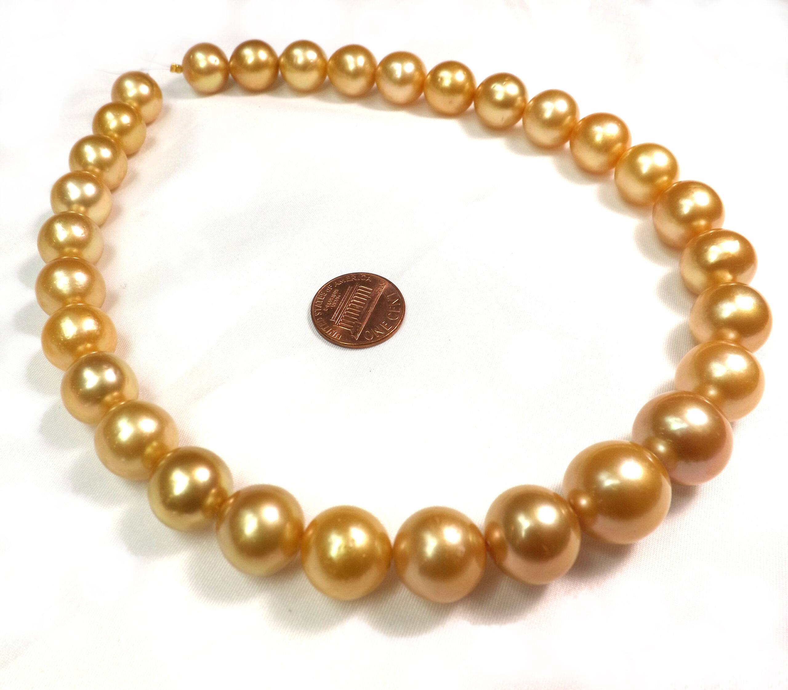 13-15mm round golden south sea pearl necklace