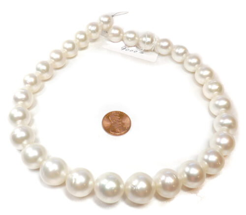 13-16mm Huge South Sea Truly ROUND Australia White Pearl Necklace 14k Gold Clasp