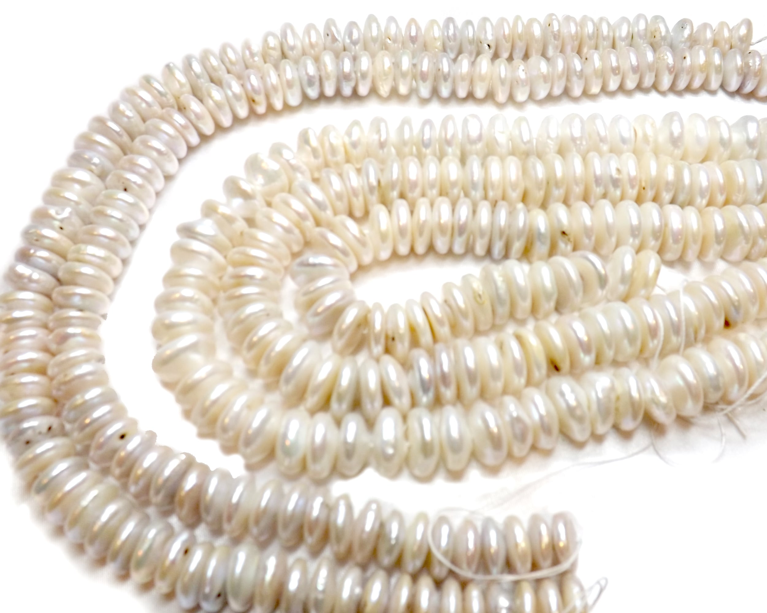 White Center Drilled Round Coin Pearl Strand