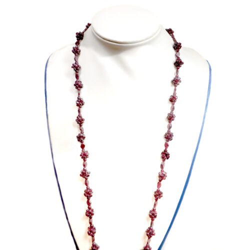 All garnet 34in long necklace with garnet flowers