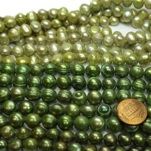 9-10mm Green colored Baroque Pearl Strands