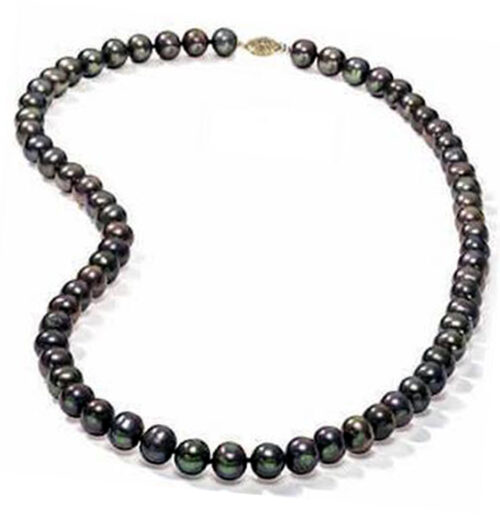 9-10mm Round Authentic Tahitian Pearl Necklace with a yellow gold clasp