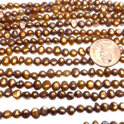 5-6mm baroque shaped brown colored pearls