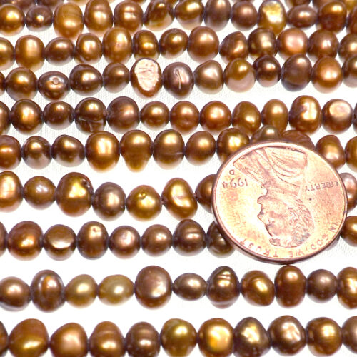 5-6mm Brown Colored Nice Quality Baroque Pearls on a Temporarily Strung Strand