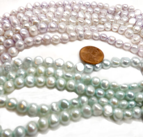 Light Purple and Green 7-8mm Baroque Shaped Pearl Strands