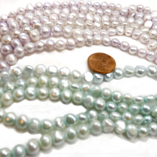 Light Purple and Green 7-8mm Baroque Shaped Pearl Strands