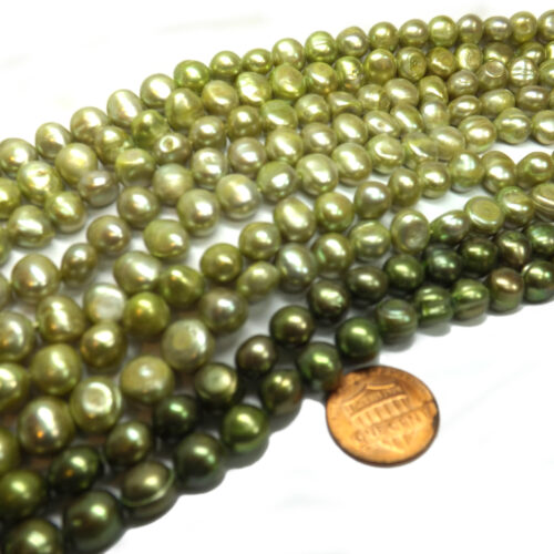 9-10mm Green colored Baroque Pearl Strands
