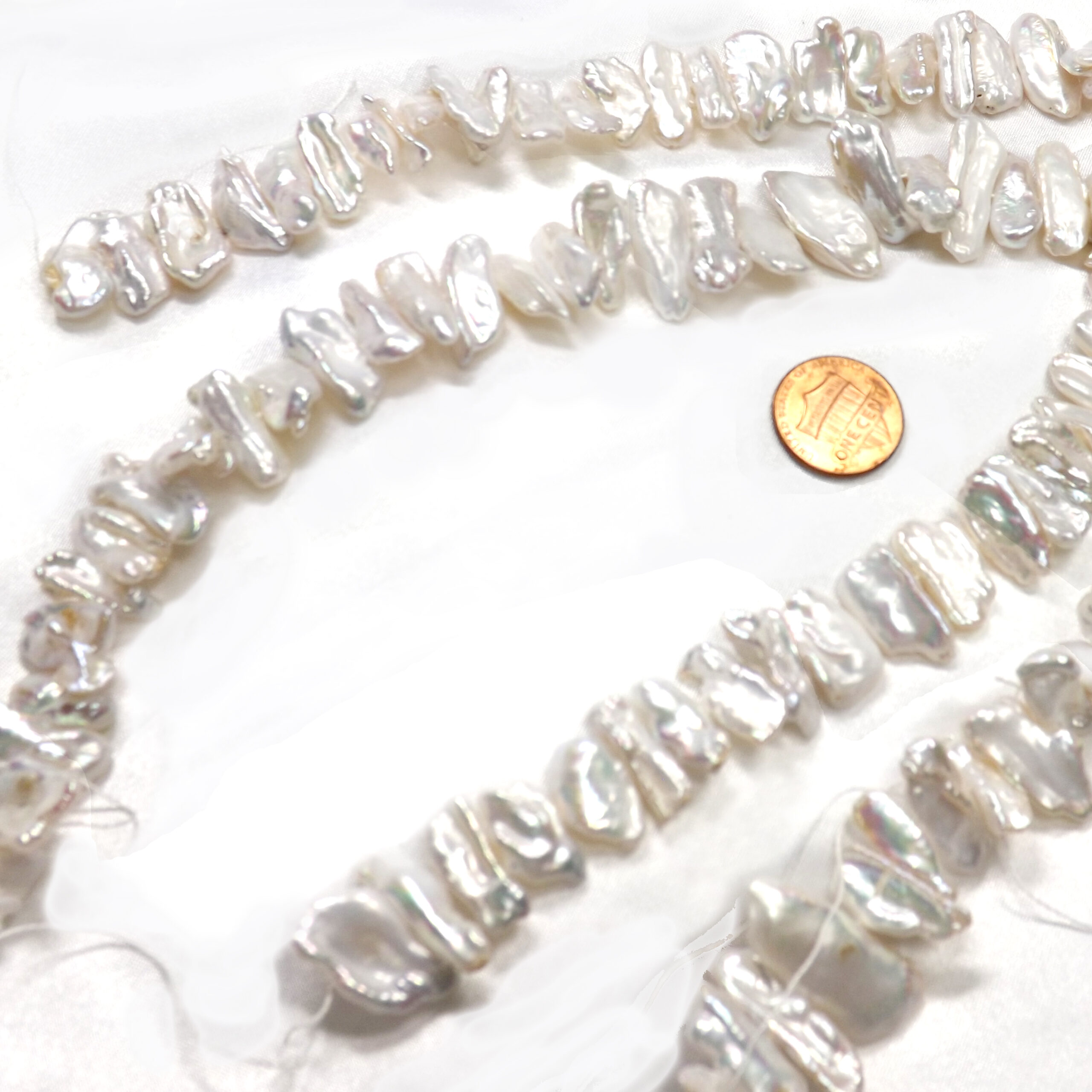 8x20mm White Large center Drilled Biwa Pearl strand