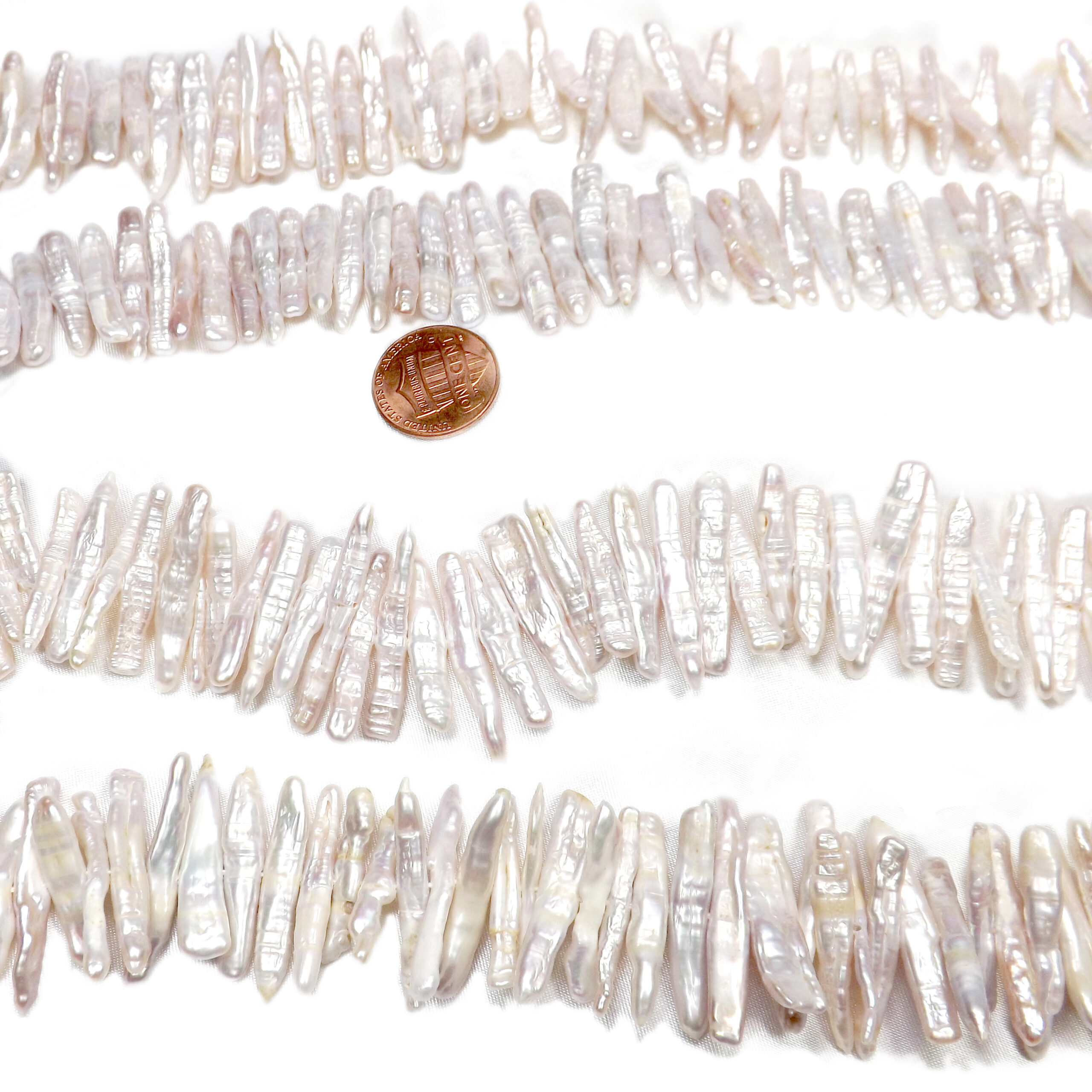 4x26mm White Center Drilled Stick Pearl Strand