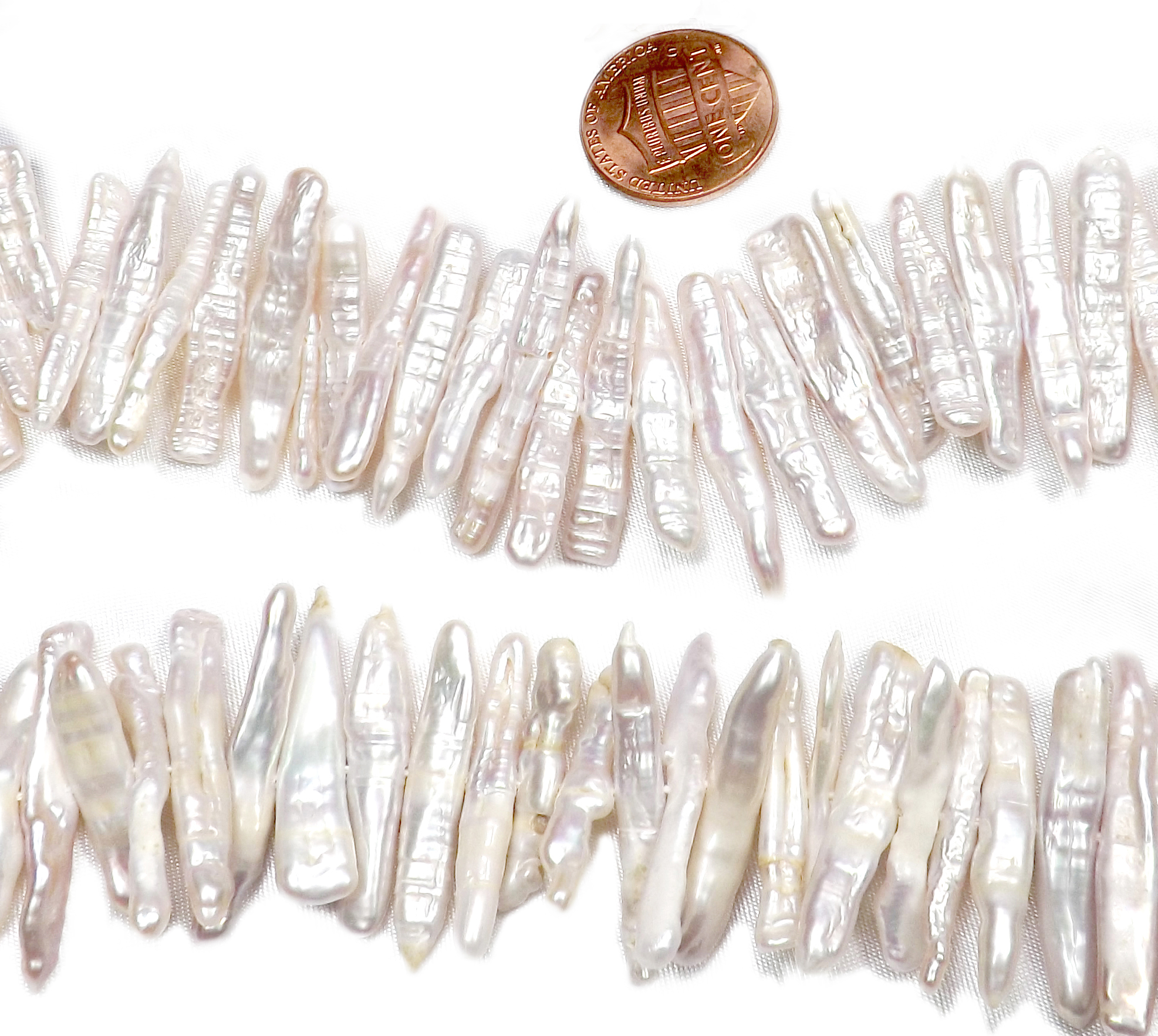 4x26mm Center Drilled White Long Stick Pearl Strand