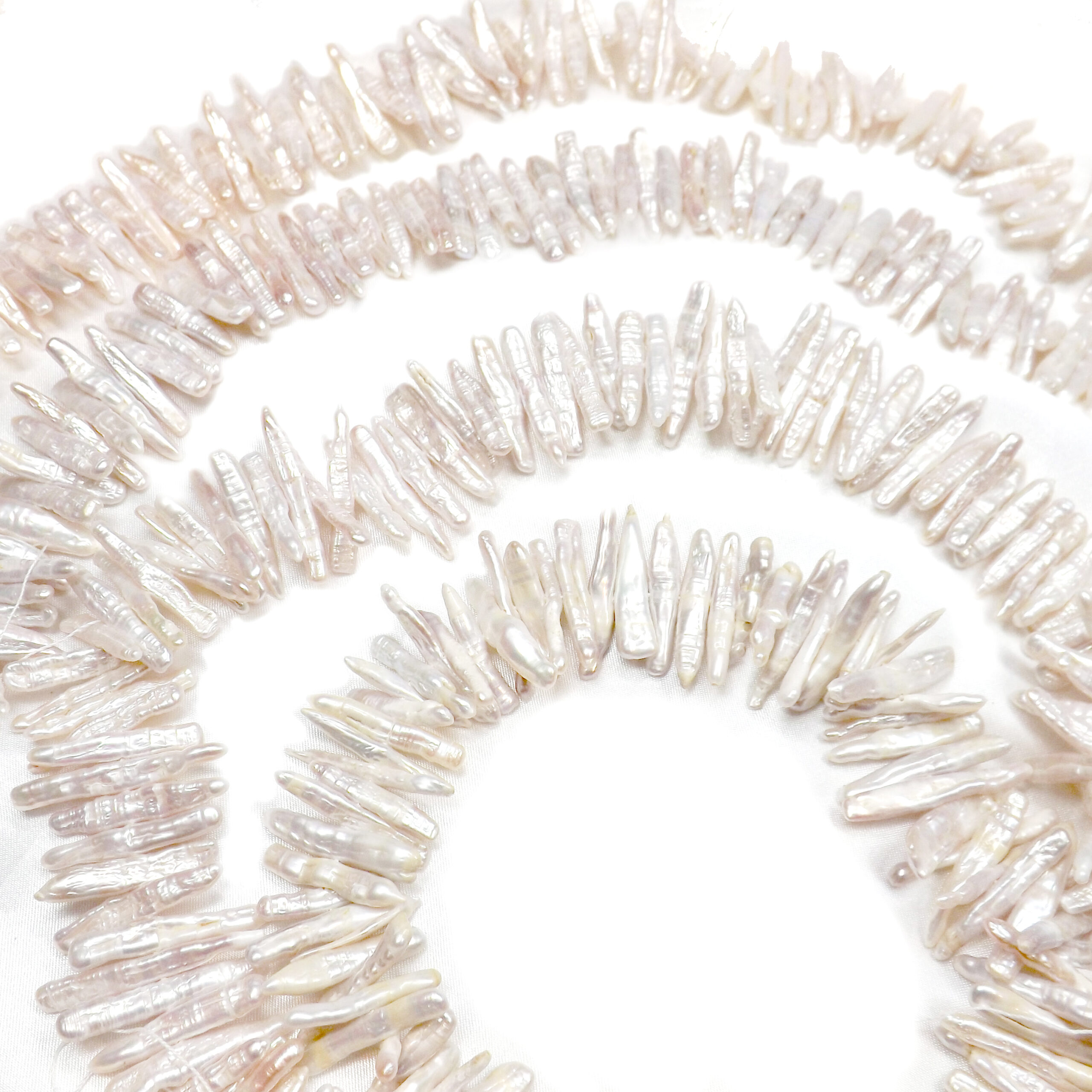 4x26mm Center Drilled White Long Stick Pearl Strand