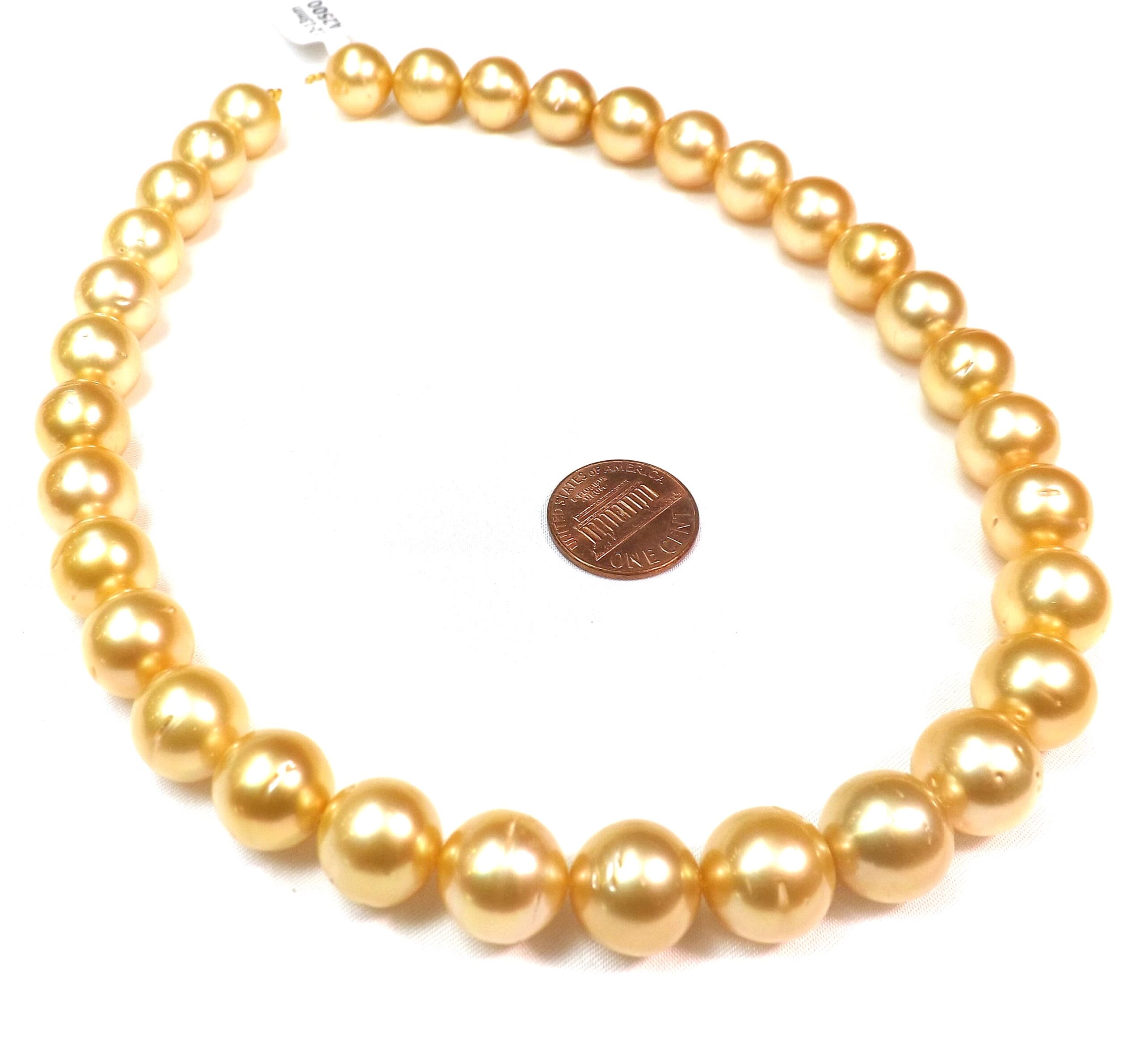 11-12mm round golden south sea pearl necklace