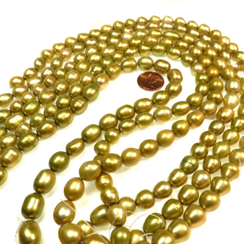 9-10mm olive green colored potato pearl strands